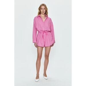 Striped Pink Romper with Drawstring Waist